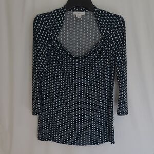 Liz Claiborne Black and White and Teal Patterned Blouse